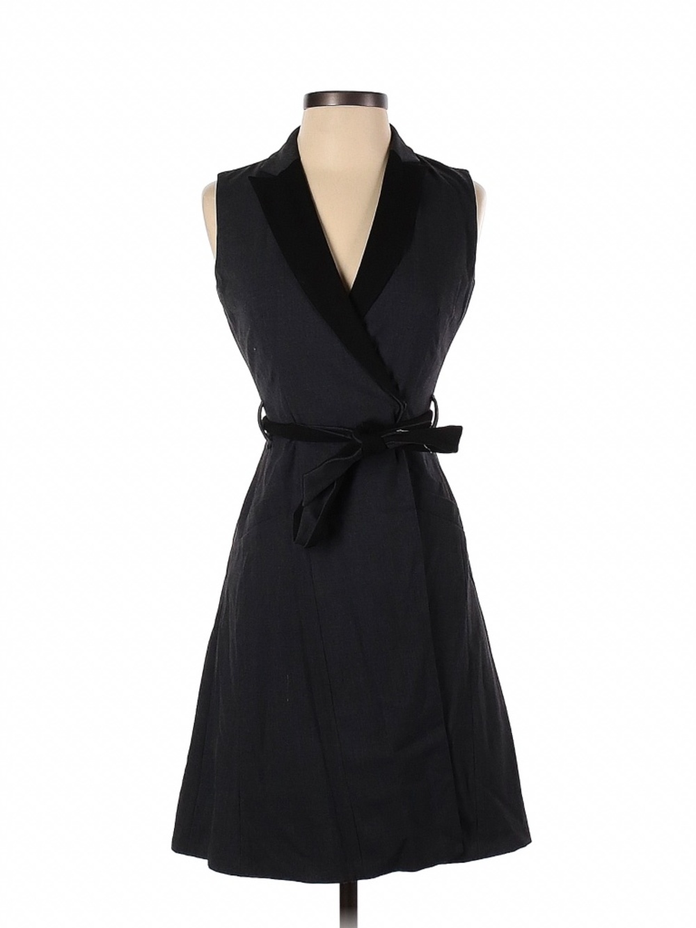 Calvin Klein wrap dress, dark gray, belted, pockets, size 2 petite